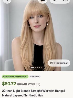 22" Light Blonde Straight Wig with Bangs – Natural Layered Style